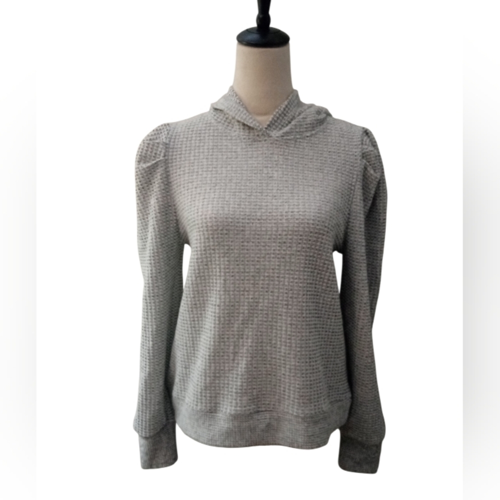Philosophy NWT  Puff Sleeve Waffle Knit Pullover Grey  Hoodie Size M